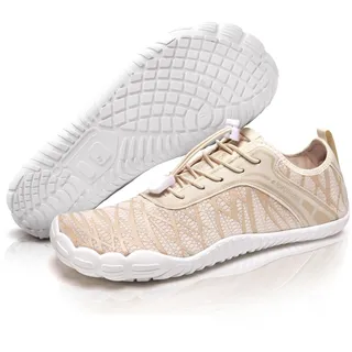 IceUnicorn Barfuss Schuhe Damen Walkingschuhe Barfußschuhe Herren Anfänger Bequeme Atmungsaktiv Gesunde (Beige, 43EU) - 43 EU