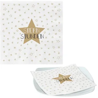 Murago - Servietten 20er-Set Sternstunden ca.33x33cm - Sternemotiv Dekoration Weihnachten Papierservietten mit Spruch Weiß goldfarbig