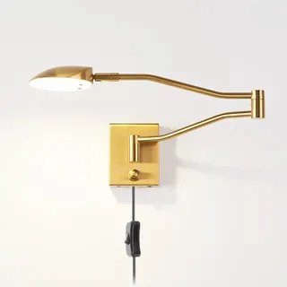 AoLa LED Wandleuchte Schwenkarm, Verstellbarer Wandlampe mit Schalter und Kabel Dimmbar Nachttischlampe Gold lnnen Modern mit Stecker Wand Leselampe aus Metall, für Schlafzimmer Study, 4000K Warmweiß