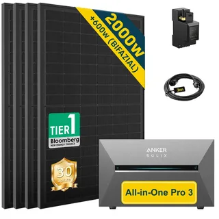 ALLDREI Balkonkraftwerk mit Speicher Anker Solix Solarbank 3 E2700 Pro 2,68kWh - 500W x2 / Ohne Erweiterungsakku / Ohne Halterung