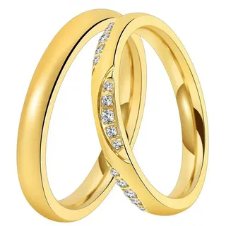DOOSTI Trauring Schmuck Geschenk Edelstahl Trauring Ehering Partnerring LIEBE, wahlweise mit oder ohne Zirkonia gelb|goldfarben 48