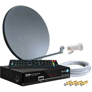Digitale Satanlage Komplettset 60cm Sat-Schüssel Spiegel Antrazit HDTV Sat-Receiver 2X USB LNB 0,1dB Kabel Sat Anlage 1 Teilnehmer Full HD Astra 19°E Deutsch F-Steckern