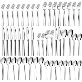 Besteck Set 12 Personen, 60 teilig Edelstahl Besteckset, Essbesteck Set mit Messer Gabel Löffel, Edelstahl Essbesteck für Familie/Party/Restaurant, Hochglanzpoliert & Spülmaschinenfest