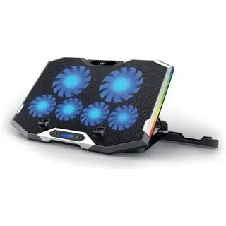 Ewent EW1260 – Ständer und Lüfter für Notebooks, leise, 6 einstellbare Geschwindigkeiten, für Laptops bis zu 17 Zoll, LCD-Display, 2 USB-Anschlüsse, 7 LED-Leuchten, ergonomisches Design, Schwarz
