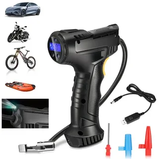 WILGOON Luftpumpe Elektrische Luftpumpe, Luftpumpe Elektrisch, 150PSI Akku Luftpumpe (Fahrradpumpe Elektrisch mit LCD Bildschirm & LED Licht), für Auto, Fahrrad, Motorrad, Basketball, Football, Schwimmring
