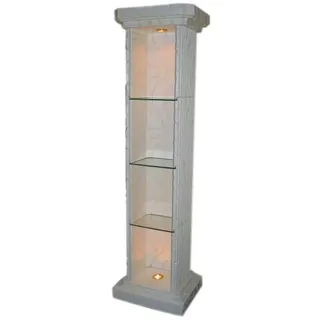 Schatzkiste1 Glasvitrine Vitirne Eckvitrine Fossil Eckregal Verkausvitrine Standsäule beige