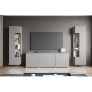 OTTO home Wohnwand OTTO HOME "KENIA", grau (pallad grau), B:270cm H:161cm T:34cm, Holzwerkstoff, Kastenmöbel-Sets, Wohnwand, Vitrinen mit Eckverglasung, hängend und stehend montierbar