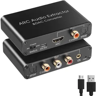 HDMI ARC Adapter,192 KHz DAC Digital Analog Wandler HDMI ARC Audio Extractor Koaxial Optical zu SPDIF Koaxial Optical Cinch L/R Stereo Ausgang 3,5mm für erstärker Soundbar Heimkinosystem usw