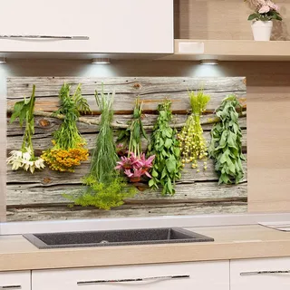 GRAZDesign Küchenrückwand Glas Kräuter - Spritzschutz Küche Herd - Glasrückwand als Glasbild, Herdblende Rückwand Küche, 4mm ESG Glas, 100x50cm