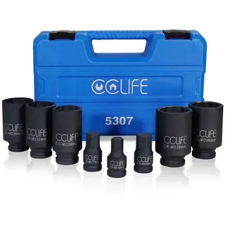CCLIFE Steckschlüssel Vielzahn Nuss Schlagschrauber CR-MO Stahl 12 Kant Stecknuss 1/2" 8tlg, 1/2'30-36mm