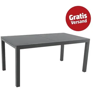 Sunfun Maja Gartentisch  (L x B x H: 160 x 90 x 74 cm, Aluminium, Glas, Rechteckig, Night-Grey, Ausziehbar)