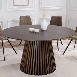 riess-ambiente Runder Esstisch VALHALLA WOOD 120cm smoked Eiche Säulenfuß Esszimmertisch Küchentisch Tisch - Braun
