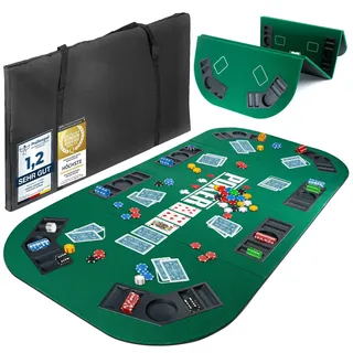 GOODS+GADGETS XXL Pokertisch-Auflage 160 x 80 cm Faltbare Pokerauflage; Poker-Zubehör Pokermatte Tisch-Auflage mit hochwertigem Filz; mit 8 Getränkehaltern; mobil & klappbar (Grün - 160 x 80 cm)