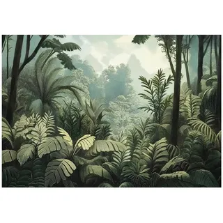 WallArena Fototapete Dschungel Wald Grün Tapete Wohnzimmer Schlafzimmer 150x105