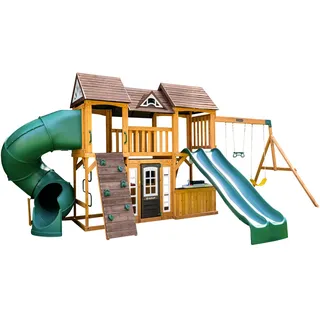zwerkules Spielturm Bolzo Rutschen und Schaukel Natur 347 cm x 692 cm x 285 cm