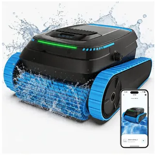 AIRROBO Poolroboter CP40 poolroboter akku wand und boden, Wasserlinie, mit APP, (Intelligente Navigation, Steuerung per App, automatische Updates, drei 80-Watt-Motoren, Extrem lange Akkulaufzeit und Schnellladefunktion), für runde, ovale und rechteckige Pools, Zwei Jahre Garantie blau