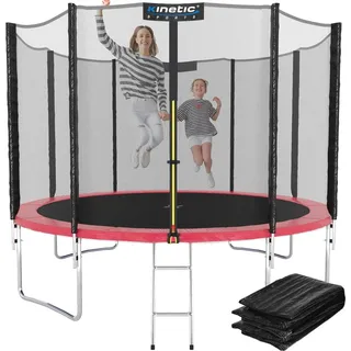 Kinetic Sports Trampolin Outdoor 'Salto Plus' Ø 183/244/305/366/400/430/490 cm - Komplett-Set für Kinder, USA Sprungtuch, Netz, Randpolster, Leiter - bis zu 160kg Pink-2 Ø 244 cm Ø 244 cm, Pink-2