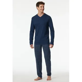 SCHIESSER Schlafanzug "Casual Essentials", Herren, Gr. 98, blau (801, admiral), Single Jersey, Obermaterial: 100% Baumwolle, gemustert, unifarben, lang, V-Ausschnitt, Homewear-Sets Schlafanzug, mit V-Ausschnitt