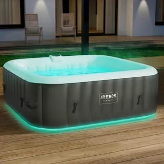 AREBOS Whirlpool | In- & Outdoor | 185 x 185 cm | LED-Beleuchtung | Quadrat