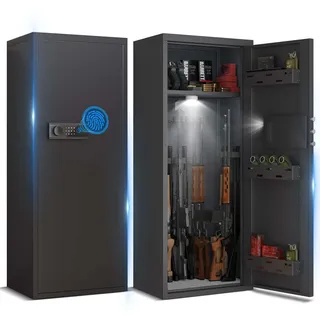 Waffenschrank Großer 10-12 Langwaffen Einstellbarer Langwaffenschrank zur Aufbewahrung von Langwaffen, Pistolen und Munition mit 3 Gewehrschlitzen, Fingerabdruck