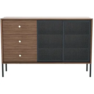Hartô - Gabin Sideboard hoch mit Schubladen, Walnuss natur / schiefergrau