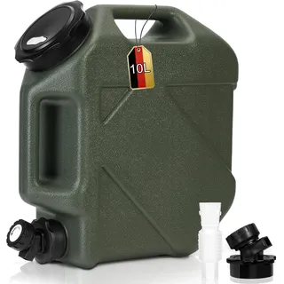 RUYI Wasserkanister mit Hahn und Schraubdeckel, Camping Wasserkanister BPA-frei Trinkwasserkanister, Tragbarer Wassertank mit Griff für Wohnwagen Picknick Wandern (10L, Armeegrün)