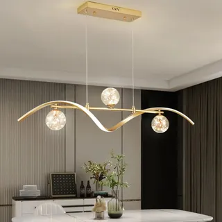 Aleaty LED-Kronleuchter Dimmbar Pendelleuchte Gold Esszimmerleuchte Glaskugeln Lampenschirm Hängelampe mit Fernbedienung Höhenverstellbar LED Moderne Hängelampe Wohnzimmerlampe