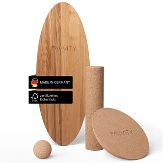 Balance Board aus Eichenholz [Handgefertigt in Deutschland] FSC-zertifizierter Gleichgewichtstrainer mit Trainings-App | Waveboard Surf Balance Board Erwachsene & Kinder | Balanceboards - FAVVITY®