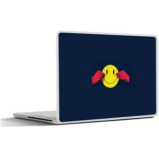 MuchoWow Laptop-Aufkleber Smiley - Gelb - Hände - Minimalistisch, (1tlg), Selbstklebendes Laptop Folien Cover, Sticker, Kratzschutz, 40x30 cm Ø 50.00 cm x 40 cm x 30 cm