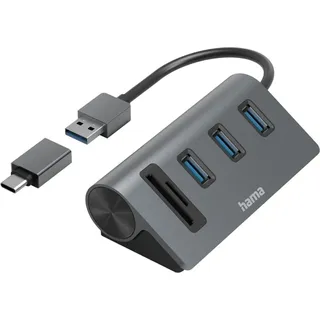 Hama USB-Hub/Kartenleser 5 Ports 3x USB-A, SD microSD, inkl. USB-C-Adapter