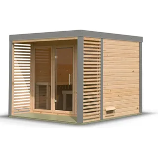 Karibu 38 mm Saunahaus Ares 3 Naturbelassen/Graualuminium ohne Ofen