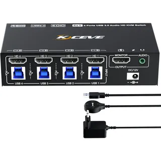 YOUTINGHDAV KVM Switch 4 PC 1 Monitor HDMI 8K@60Hz 4K@120Hz, KVM Switch 4 Port HDMI 2.1, EDID Emulator für 4 Desktop/Laptop Teilen Maus Tastatur, mit Wired Remote