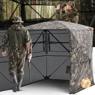 Vevor Jagdzelt Jagdversteck für 2–3 Personen, durchsichtige Bodenblenden mit Tragetasche, robustes Tarnzelt mit leiser Seitentür & Fenster, Jagdunterstand für Schafe, Hirsche und Kaninchen