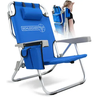 Schleicher - Strandstuhl Campingstuhl Klappstuhl Outdoorstuhl Klappbar Faltbar Ultraleicht Rucksack Kühlfach 150kg belastbar Kissen Getränkehalter Strand Camping Reisen Outdoor - JETZT Farbe WÄHLEN