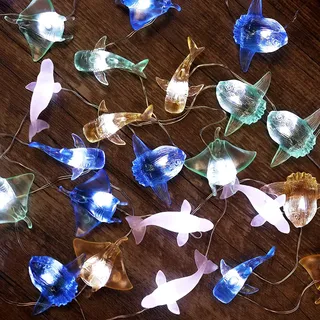 Meereslebewesen-Lichterkette, nautisches Dekor, Beluga, Manta, Rochen, Sonnenfisch, Wal, Hai, niedliche dekorative Lichter, USB-betrieben, 30 LEDs, 3 m, für Schlafzimmer, Weihnachtsbaumschmuck,