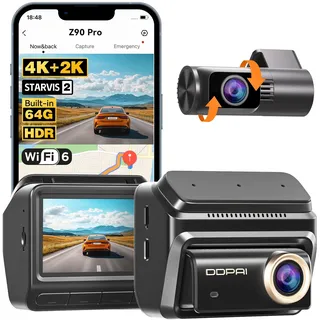 DDPAI Z90 Pro Dashcam 4K+2K, Dual STARVIS 2 (IMX678 & SC431AI), 64GB eMMC, Nacht+Anti-Flicker, 3K/60fps Autobahn, GPS/ADAS, 5G WLAN, 4G LTE, 24h Parkwache, IPS 3"