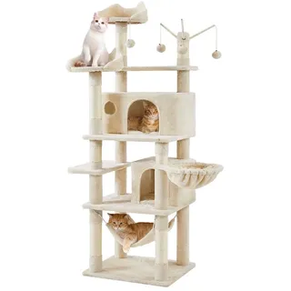Yaheetech Kratzbaum 170 cm Katzenbaum XL Stabiler Katzenkratzbaum Kletterbaum für Katzen, mit Aussichtsplattform Katzenhöhlen Hängematte Liegemulde