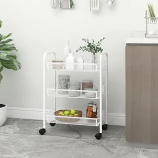 vidaXL Küchenwagen 3 Etagen Weiß 46x26x64 cm Eisen