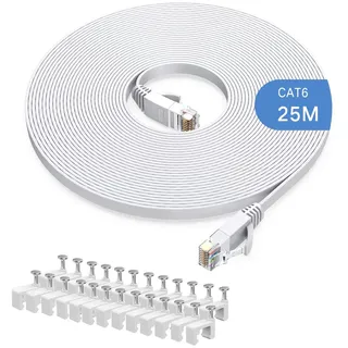 Gulaey Cat6 Ethernet-Kabel, langes Internet-Kabel, High-Speed-Patchkabel, flaches Design, 1 Gbps für 250 MHz/s, UTP, für Konsole, PS3, PS4, PS5, Switch, Router, Modem, TV, Home Office (25M)
