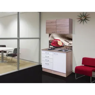Flex-Well Samoa Miniküche mit Elektrogeräten links Weiß/Braun