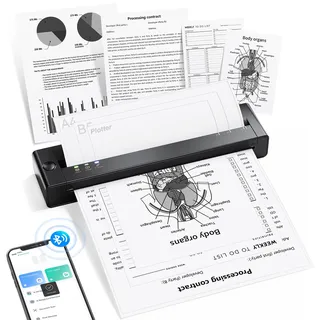 tattmuse Thermodrucker A4 Tragbarer Drucker Plotter mit 10 Blatt Papier | Mobiler, Lernen, Belegdrucker Drucker Klein Kompatibel mit Phone, Monochromer Reisedrucker Nur Thermopapie