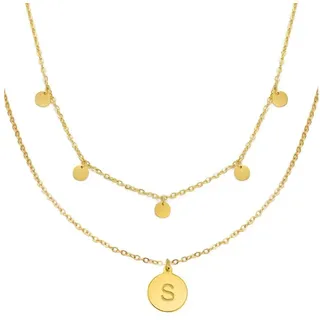 Kim Johanson Schmuckset Plättchen & Buchstabe A-Z in Silber & Gold (Set, 2-tlg), 2 x Ketten Set goldfarben