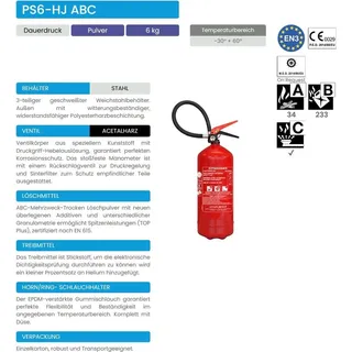 ANAF Feuerlöscher 6 kg ABC Pulver, Typ PS6-HJ ABC