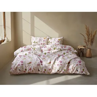 ZO HOME Bettwäsche ZO Home Cotton Bettwäsche 155x220 Zita Crystal Pink Blumen Rosen Vögel, Baumwolle, 2 teilig, für den Sommer und Winter weiß