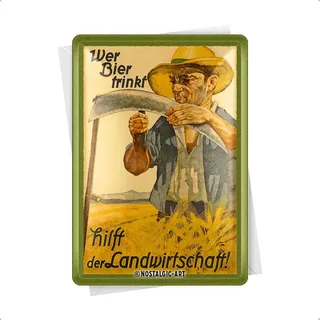 Nostalgic-Art Retro Blechpostkarte, 10 x 14 cm, Wer Bier trinkt – Geschenk-Idee für Bier-Fans, Original Lizenzprodukt (OLP), Postkarte aus Metall, Mini-Blechschild als Grußkarte, Bier-Deko