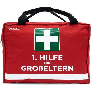 Dakita Erste-Hilfe Tasche für Großeltern – Lustiges Geschenk für Oma und Opa zur Geburt eines Enkelkindes – 28x18x8 cm – rot, ohne Inhalt