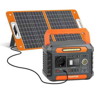 FlashFish 144.3Wh Tragbare Powerstation mit Solarpanel 60W, 200W Solar Generator mit 230V AC/DC/USB/Typ C/LED-Lichter, Stromgenerator Akku für Camping, Reise, Unterwegs, Notstrom