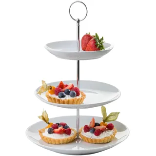 Home4You Etagere H 37 cm - 3 Etagen - Weiß - Porzellan