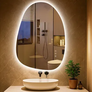 pesenxan Asymmetrischer LED-Badspiegel 830 x 600 x 35 mm Silber