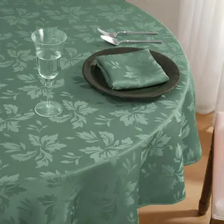 Romanstile Tischdecke rund 140 abwaschbar Mint Grün Frühling Luxuriös Blätter Damast Muster wasserabweisend Tischtuch Table Cloth für Geburtstag,Ostern,Spring,Outdoor,Garten,Balkon